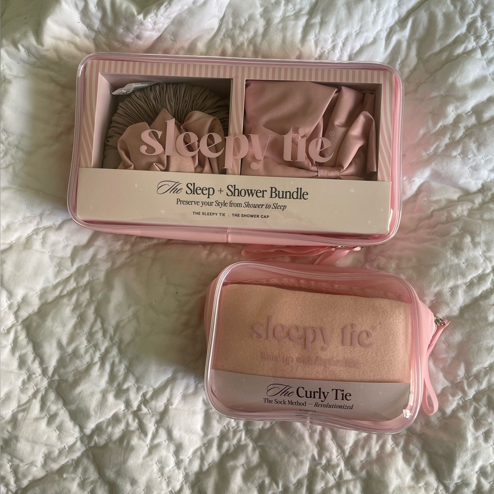 Sleepy Tie Sleep & Shower Cap Bundle + Curly Tie, Heatless Curls, Sock Curls